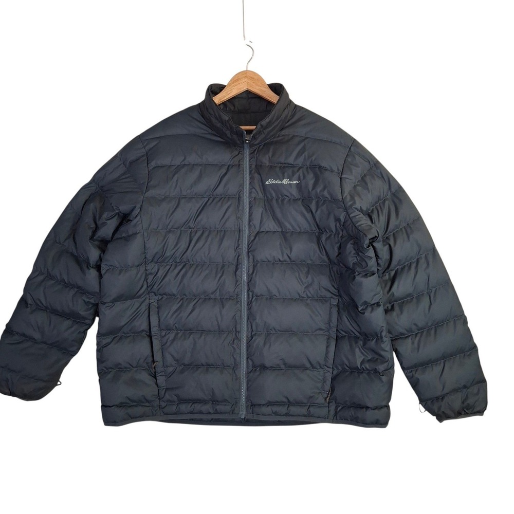 Eddie Bauer Down Puffer Jacket Men's 2XL Black Full Zip Quilted Coat